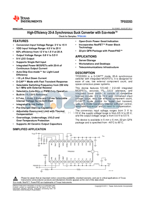 TPS53353DQPT datasheet - High-Efficiency 20-A Synchronous Buck Converter with Eco-mode
