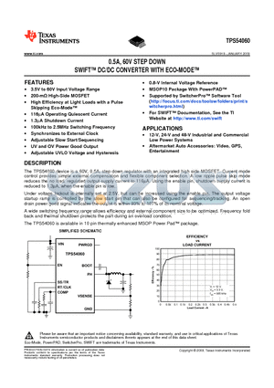 TPS54060 datasheet - 0.5A, 60V STEP DOWN SWIFT DC/DC CONVERTER WITH ECO-MODE