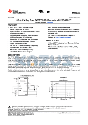 TPS54040A datasheet - 0.5 A, 42 V Step Down SWIFT DC/DC Converter with ECO-MODE