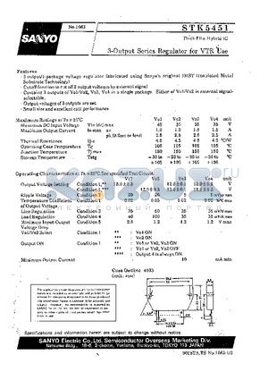 STK5451 datasheet - 3-Output Series Regulator for VTR Use