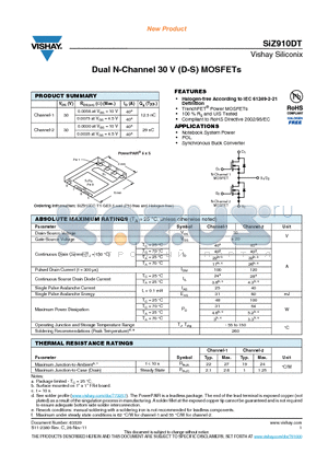 SIZ910DT datasheet - Dual N-Channel 30 V (D-S) MOSFETs