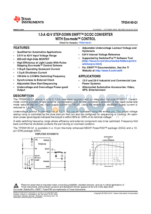 TPS54140-Q1 datasheet - 1.5-A 42-V STEP-DOWN SWIFT DC/DC CONVERTER WITH Eco-mode CONTROL