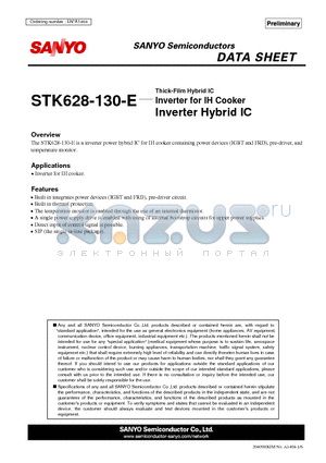 STK628-130-E datasheet - Inverter for IH Cooker Inverter Hybrid IC