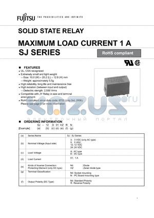 SJ-12A01HZNR datasheet - SOLID STATE RELAY MAXIMUM LOAD CURRENT 1 A