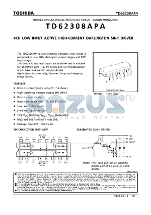 TD62308APA datasheet - 4CH LOW INPUT ACTIVE HIGH-CURRENT DARLINGTON SINK DRIVER