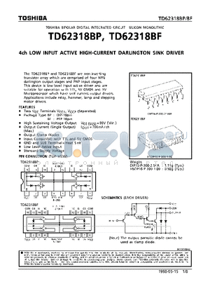 TD62318BP datasheet - 4CH LOW INPUT ACTIVE HIGH-CURRENT DARLNGTON SINK DRIVER