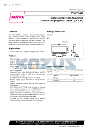 STK672-040 datasheet - Microstep Operation-Supported 4-Phase Stepping Motor Driver (Io= 1.5A)