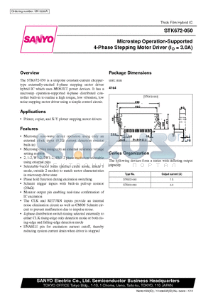 STK672-040 datasheet - Microstep Operation-Supported 4-Phase Stepping Motor Driver (Io= 3.0A)