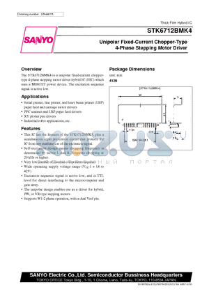 STK6712BMK4 datasheet - Unipolar Fixed-Current Chopper-Type 4-Phase Stepping Motor Driver