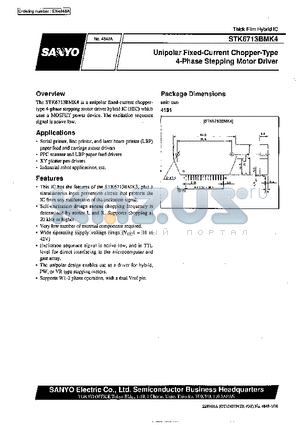 STK6713BMK4 datasheet - Unipolar Fixed-Current Chopper-Type 4-Phase Stepping Motor Driver