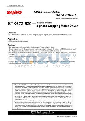 STK672-520 datasheet - Thick-Film Hybrid IC 2-phase Stepping Motor Driver