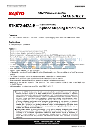 STK672-442A-E datasheet - Thick-Film Hybrid IC 2-phase Stepping Motor Driver