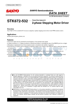 STK672-532 datasheet - Thick-Film Hybrid IC 2-phase Stepping Motor Driver