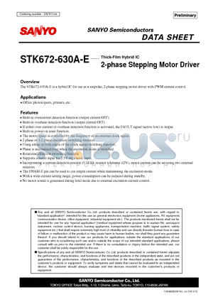 STK672-630A-E datasheet - Thick-Film Hybrid IC 2-phase Stepping Motor Driver
