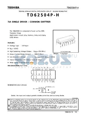 TD62504P-H datasheet - 7CH SINGLE DRIVER : COMMON DMITTRER