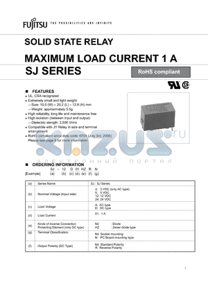 SJ-5A01HZNR datasheet - SOLID STATE RELAY MAXIMUM LOAD CURRENT 1 A