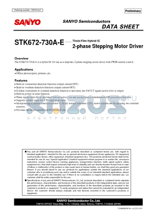STK672-730A-E datasheet - Thick-Film Hybrid IC 2-phase Stepping Motor Driver