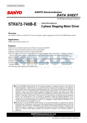 STK672-740B-E datasheet - Thick-Film Hybrid IC 2-phase Stepping Motor Driver