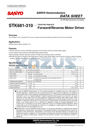 STK681-310 datasheet - Forward/Reverse Motor Driver