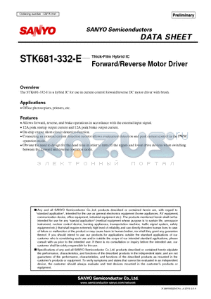 STK681-332-E datasheet - Thick-Film Hybrid IC Forward/Reverse Motor Driver