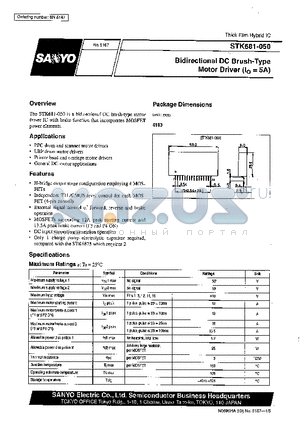 STK681-050 datasheet - Bidirectional DC Brush-Type Motor Driver (Io=5A)