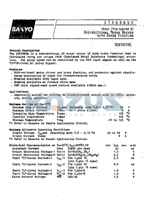 STK6865H datasheet - THICK FILM HYBRID IC BIDIRECTIONAL MOTOR DRIVER WITH BRAKE FUNCTION