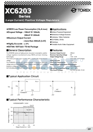 XC6203E18APL datasheet - POSITIVE VOLTAGE REGULATORS