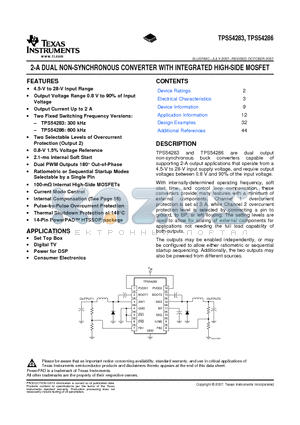 TPS54286 datasheet - 2-A DUAL NON-SYNCHRONOUS CONVERTER WITH INTEGRATED HIGH-SIDE MOSFET