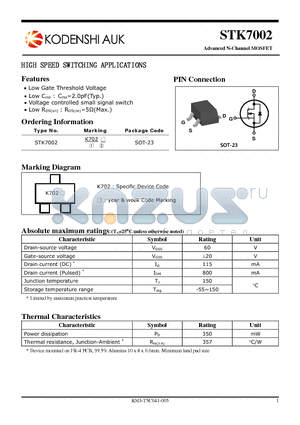 STK7002 datasheet - HIGH SPEED SWITCHING APPLICATIONS