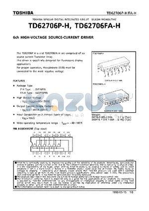 TD62706 datasheet - 6CH HIGH-VOLTAGE SOURCE-CURRENT DRIVER