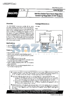 STK730-030 datasheet - Self-Excitation Type Semi-Regulated Switching Regulator (110W Output)