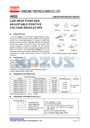 UR233 datasheet - LOW DROP FIXED AND ADJUSTABLE POSITIVE VOLTAGE REGULATORS