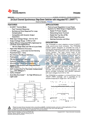 TPS54294PWPR datasheet - 2A Dual Channel Synchronous Step-Down Switcher with Integrated FET ( SWIFT)