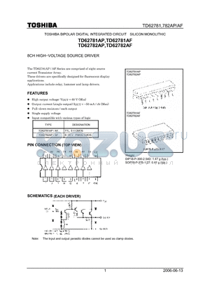 TD62782AP datasheet - 8CH HIGH−VOLTAGE SOURCE DRIVER