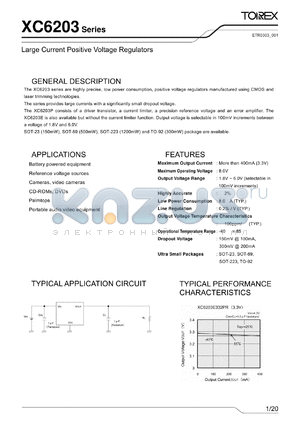 XC6203 datasheet - Large Current Positive Voltage Regulators