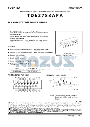 TD62783APA datasheet - 8CH HIGH-VOLTAGE SOURCE DRIVER