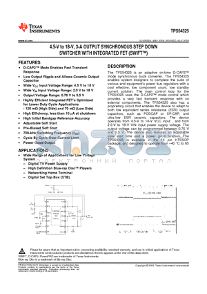 TPS54325_10 datasheet - 4.5-V to 18-V, 3-A OUTPUT SYNCHRONOUS STEP DOWN SWITCHER WITH INTEGRATED FET (SWIFT)