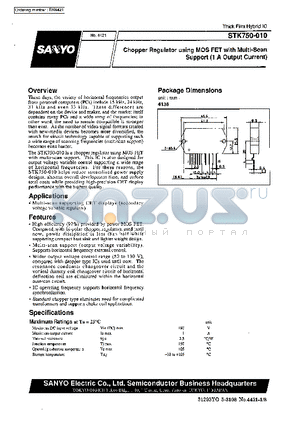 STK750-010 datasheet - Chopper Regulator using MOS FET with Multi-Scan Support(1A Output Current)