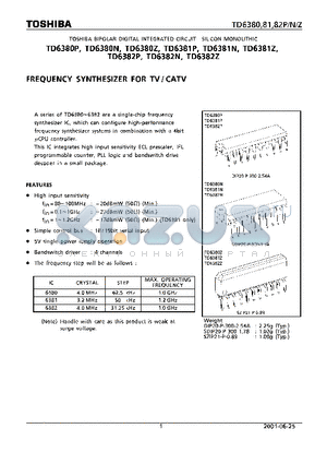 TD6380 datasheet - FREQUENCY SYNTHESIZER FOR TV/CATV