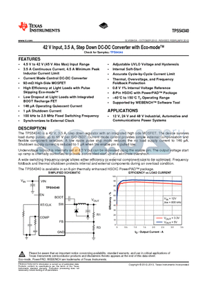 TPS54340 datasheet - 42 V Input, 3.5 A, Step Down DC-DC Converter with Eco-mode
