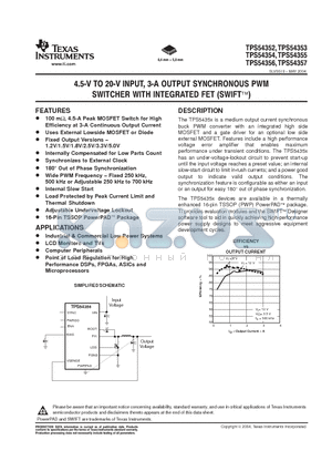 TPS54352PWP datasheet - 4.5V TO 20 V INPUT 3-A OUTPUT SYNCHRONOUS PWM SWITCHER WITH INTEGRATED FET