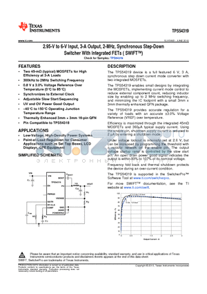 TPS54319 datasheet - 2.95-V to 6-V Input, 3-A Output, 2-MHz, Synchronous Step-Down Switcher With Integrated FETs ( SWIFT)
