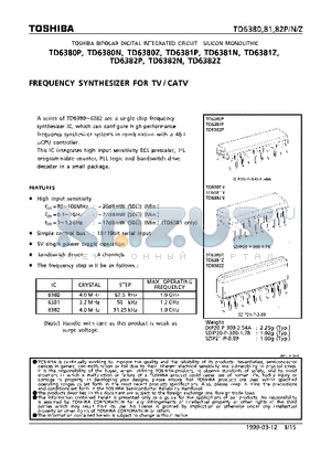 TD6381N datasheet - FREQUENCY SYNTHESIZER FOR TV/CATV