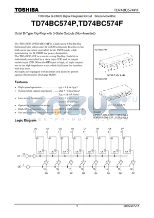 TD74BC574P datasheet - Octal D-Type Flip-Flop with 3-State Outputs (Non-Inverted)