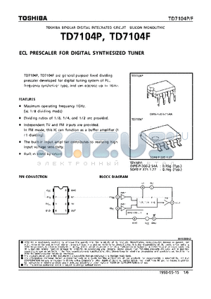 TD7104F datasheet - ECL PRESCALER FOR DIGITAL SYNTHESIZED TUNER