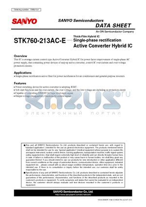 STK760-213AC-E datasheet - Single-phase rectification Active Converter Hybrid IC