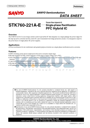 STK760-221A-E datasheet - Thick-Film Hybrid IC Single-phase Rectification PFC Hybrid IC