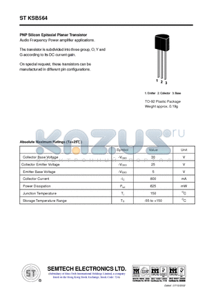 STKSB564 datasheet - PNP Silicon Epitaxial Planar Transistor