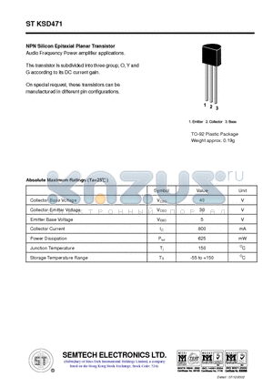 STKSD471 datasheet - NPN Silicon Epitaxial Planar Transistor