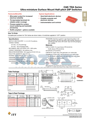 TDA04H0SK1 datasheet - Ultra-miniature Surface Mount Half-pitch DIP Switches